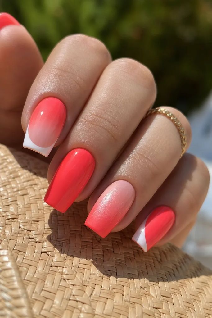 Summer French Nails 2026 Coral Ombré French With White Accent Tips