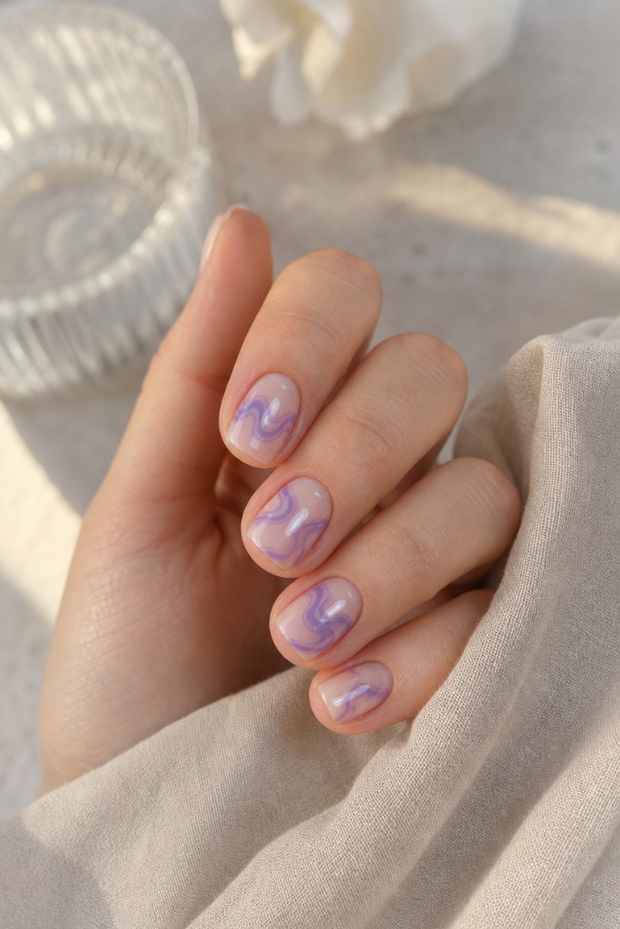 Short Summer Nails 2026 Inspo Lavender Marble Swirls for Ethereal Summer Evenings