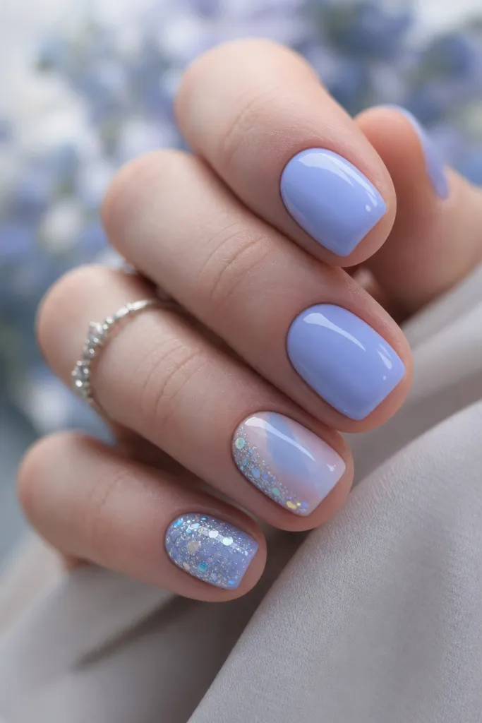 Summer Beach Nails 2026 Lavender Glitter Polish With Soft Shimmer for Dreamy Days