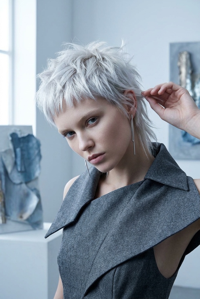 Icy Platinum Textured Pixie Shag
