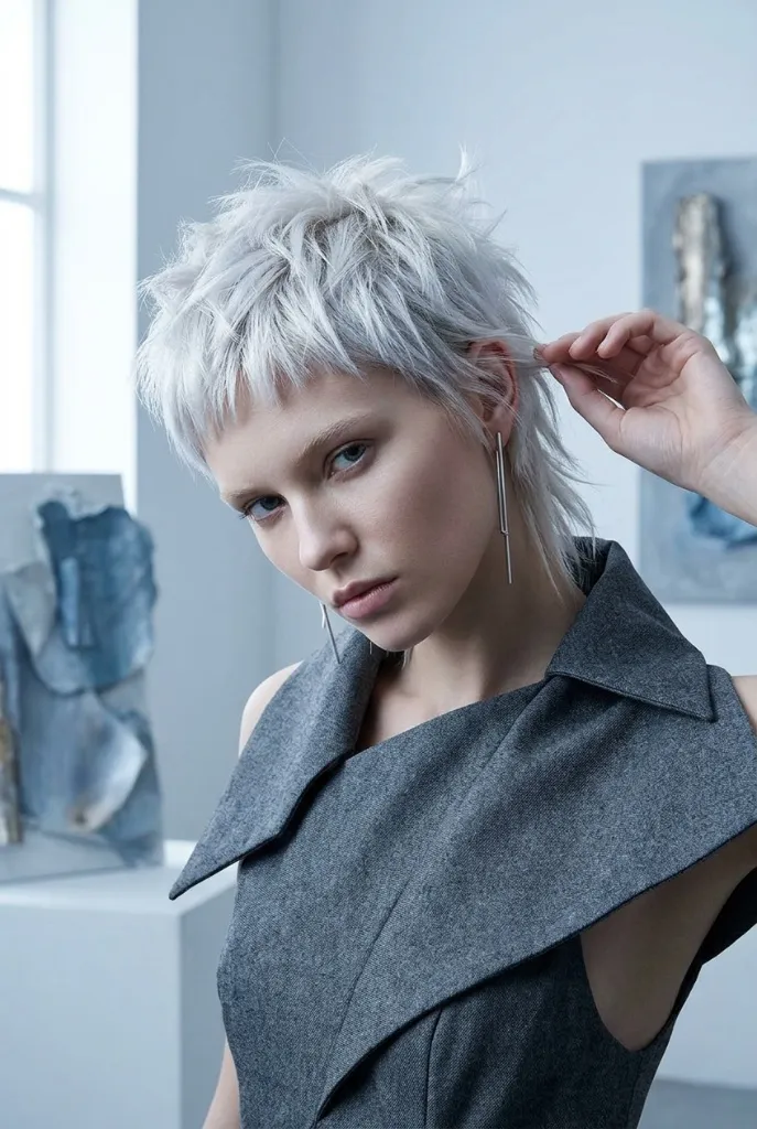 Icy Platinum Textured Pixie Shag