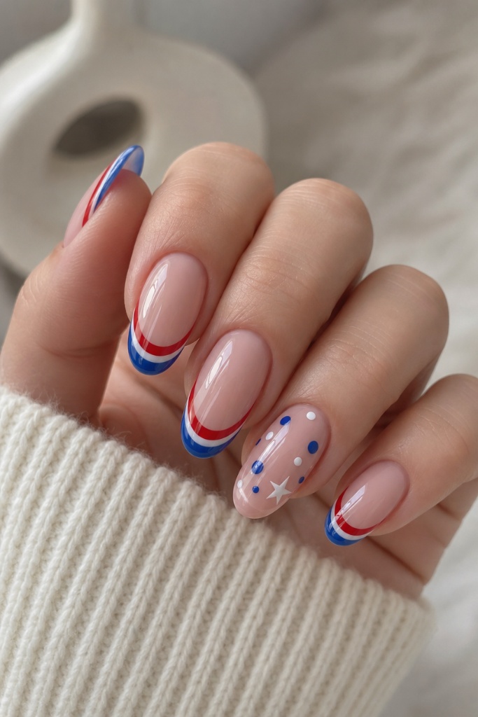 Patriotic Nails for 2026 Striped Patriotic French Tips With Confetti Stars