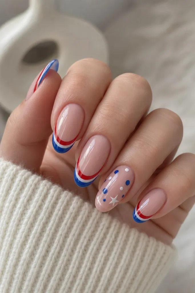 Patriotic Nails for 2026 Striped Patriotic French Tips With Confetti Stars