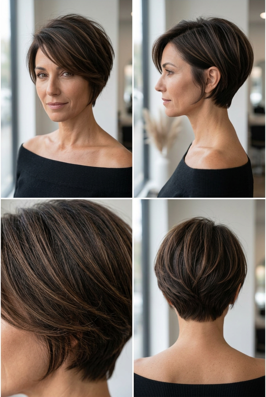 Sunlit copper wavy bob with layered movement, warm strawberry tones, and relaxed outdoor summer 2026 elegance for women over 40