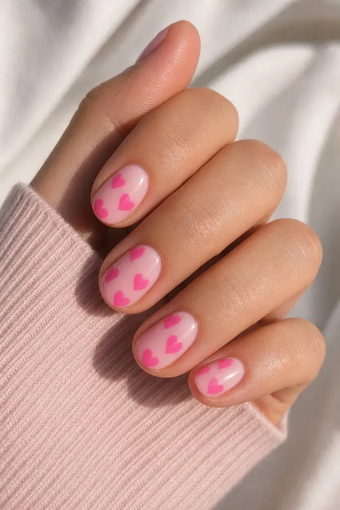 Short Nail Ideas for Summer 2026 Pink Heart Nails With Sweet Romantic Energy