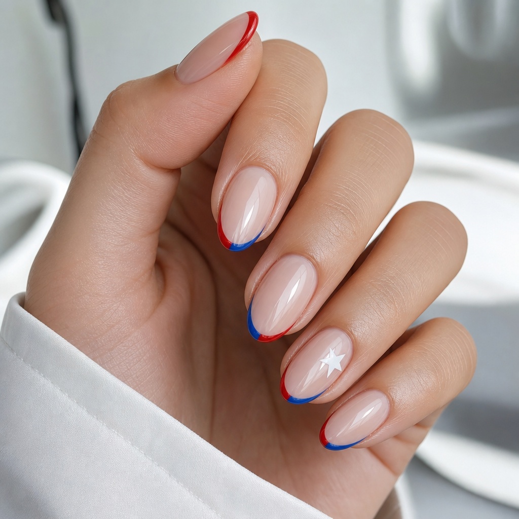 Patriotic Nails for 2026 Minimalist Double French Tips in Red and Blue