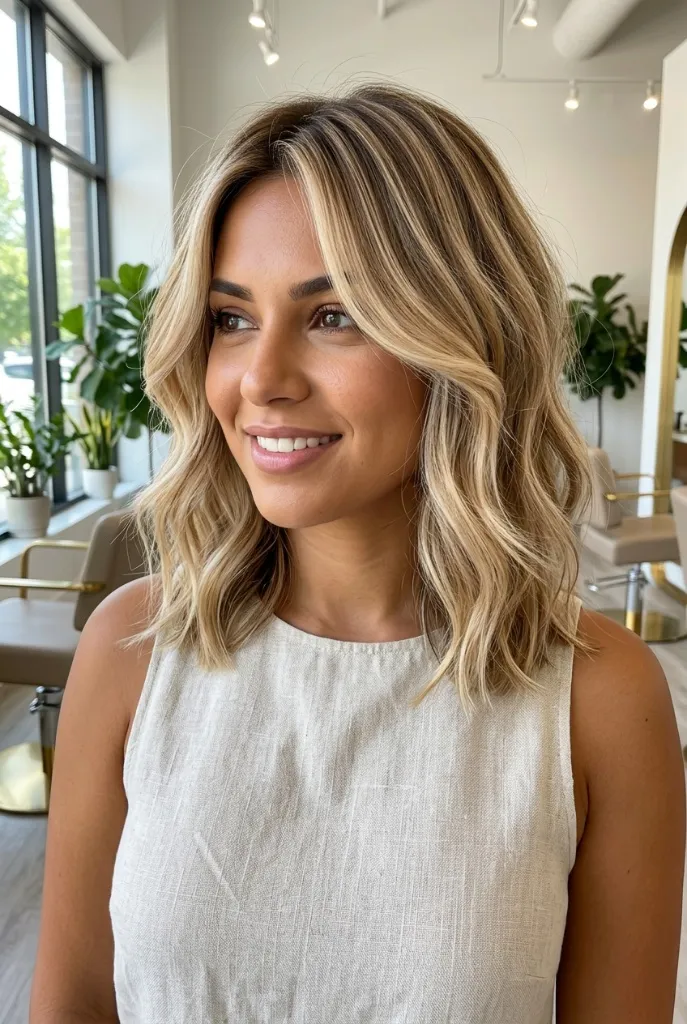 Wavy Blonde Balayage Lob