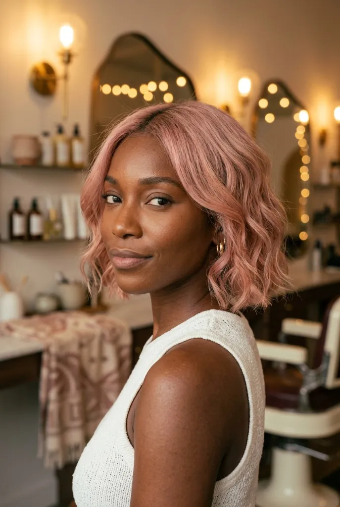 Dusty Rose Wavy Bob