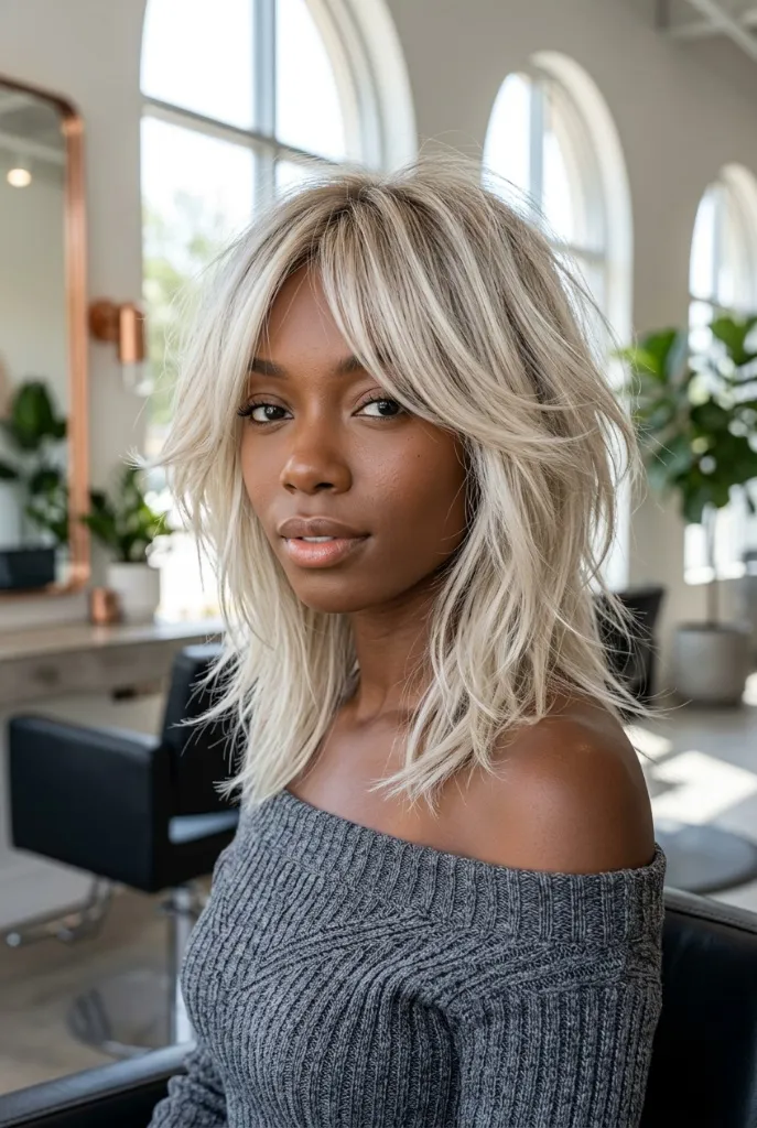 Platinum Ash Blonde Choppy Shag with Lived-In Texture