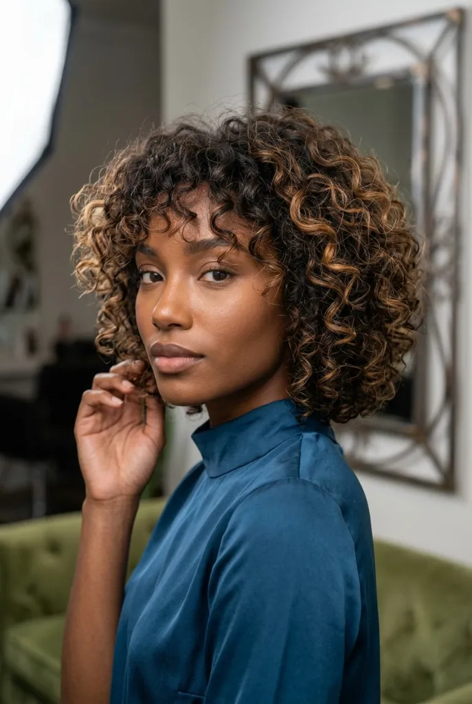 Golden Ombré Curly Shag with Face-Framing Highlights