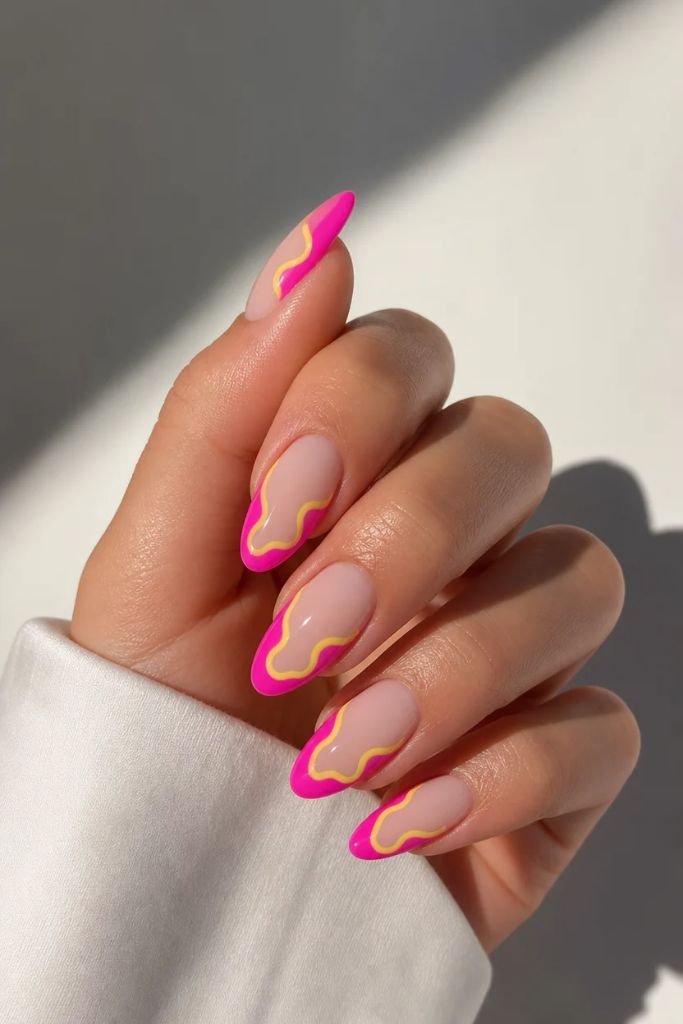 Summer French Nails 2026 Hot Pink Wavy French With Bold Summer Confidence