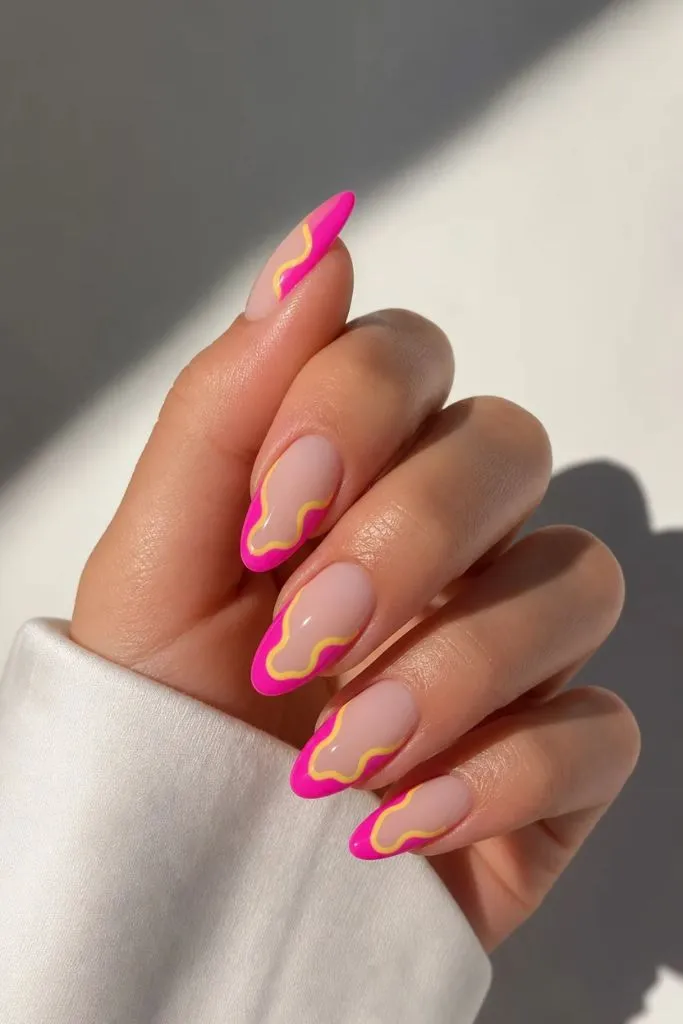 Summer French Nails 2026 Hot Pink Wavy French With Bold Summer Confidence