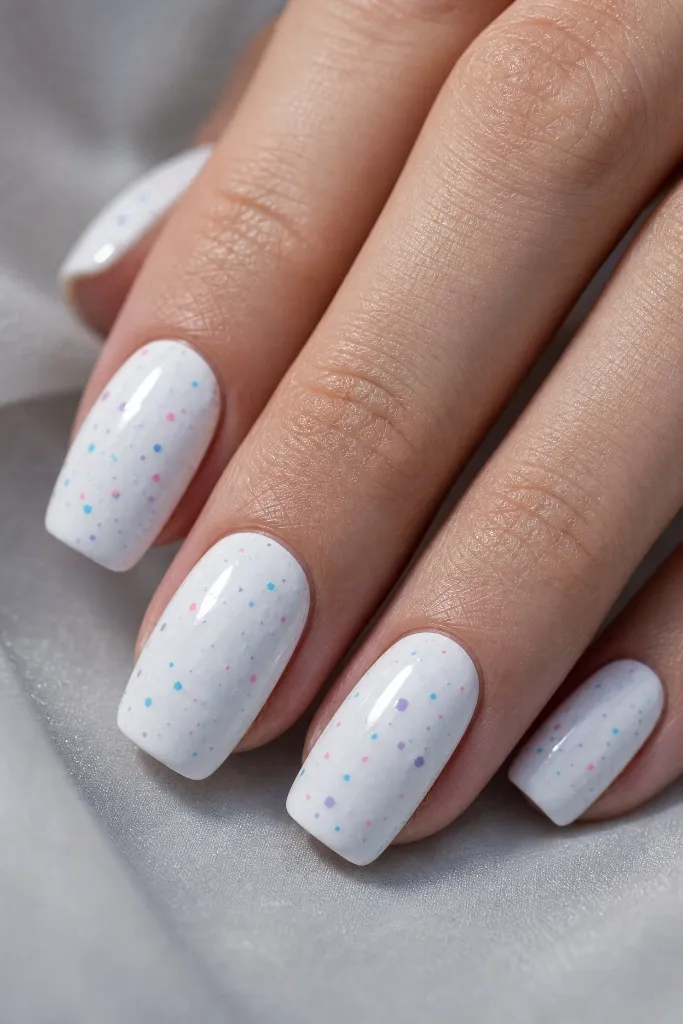 Light Summer Nails 2026 White Confetti Speckle Nails With Playful Clean Energy