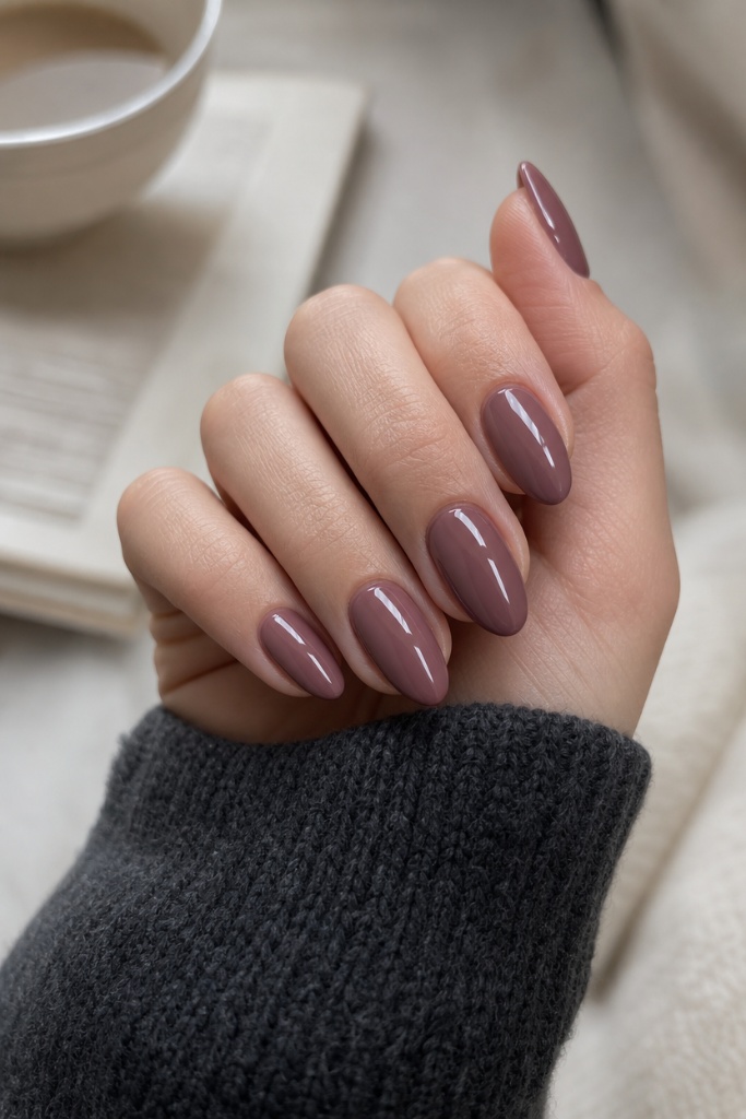 Summer Nails Inspo 2026 Dusty Mauve Almonds With Cozy Sweater-Weather Energy