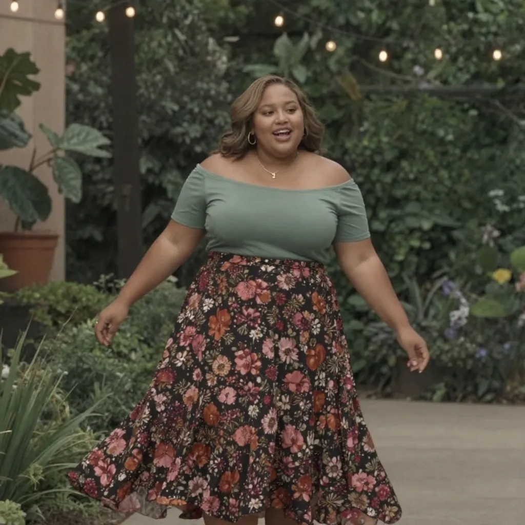 Sage Off-Shoulder Top With Flowing Floral Skirt