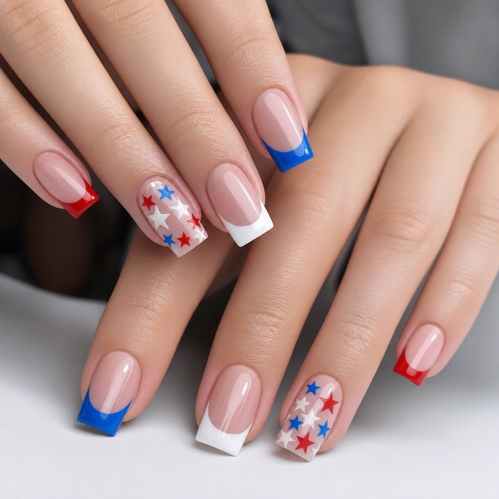 Patriotic Nails for 2026 Star-Scattered French Tips in Red White and Blue
