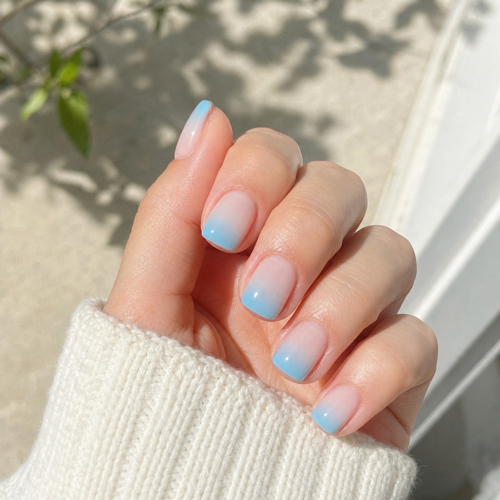 Short Summer Nails 2026 Inspo Dreamy Blue Ombré That Looks Like a Clear Sky
