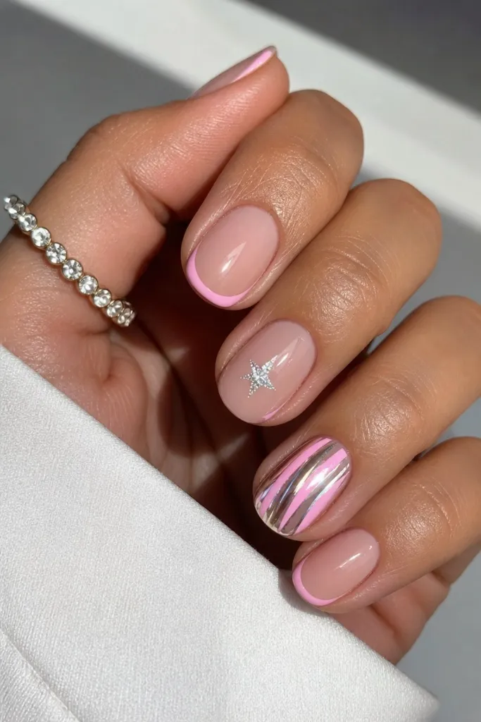 Short Nail Ideas for Summer 2026 Pink French Tips With Starfish Beach Details