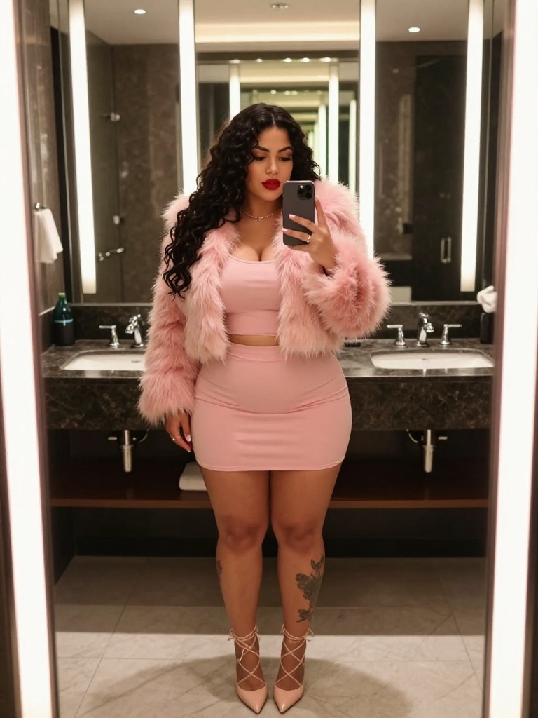 Soft Pink Fur Jacket With Matching Mini Set