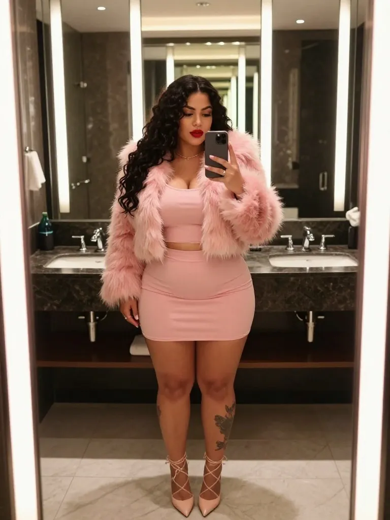 Soft Pink Fur Jacket With Matching Mini Set