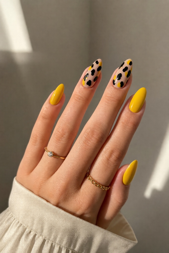 Light Summer Nails 2026 Bold Yellow and Leopard Print Nails With Statement Summer Attitude