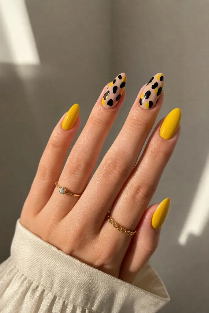 Light Summer Nails 2026 Bold Yellow and Leopard Print Nails With Statement Summer Attitude