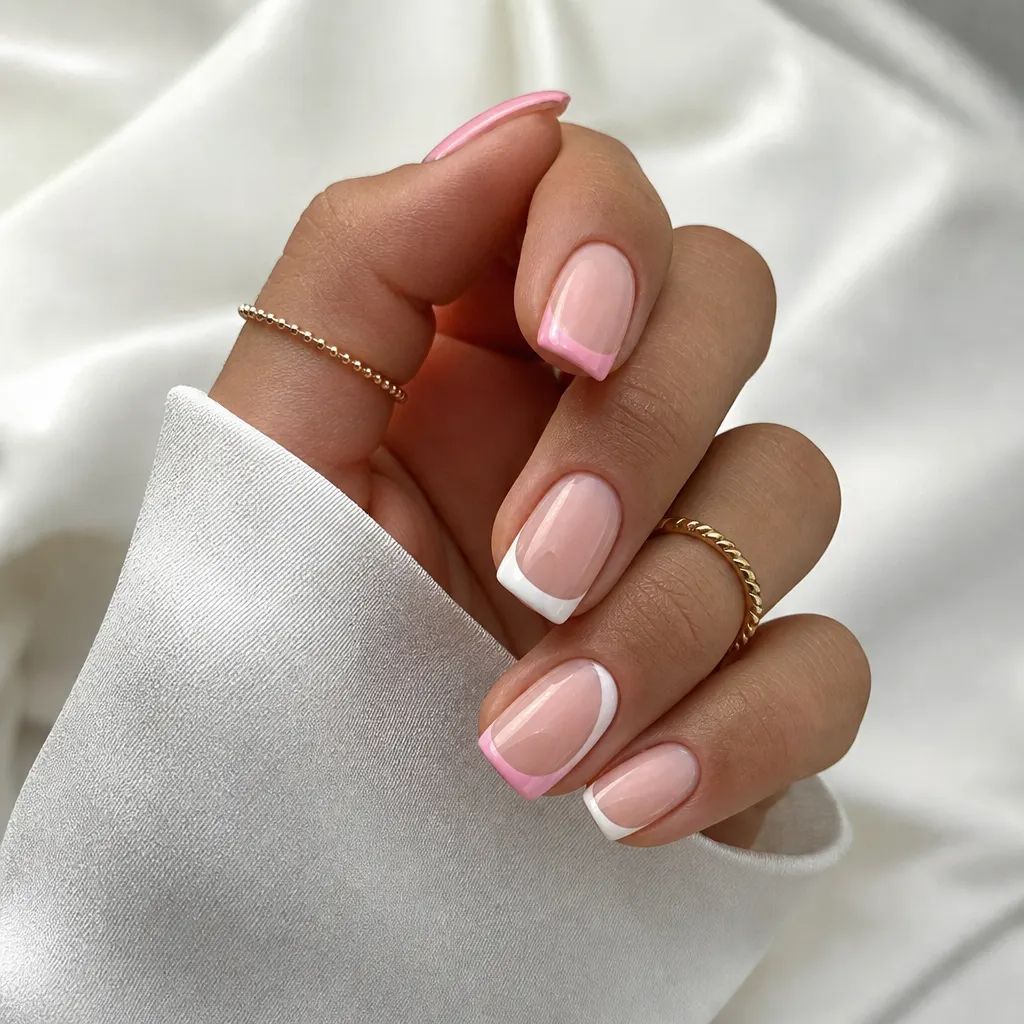 Summer French Nails 2026 Pink and White Alternating French for Effortless Days