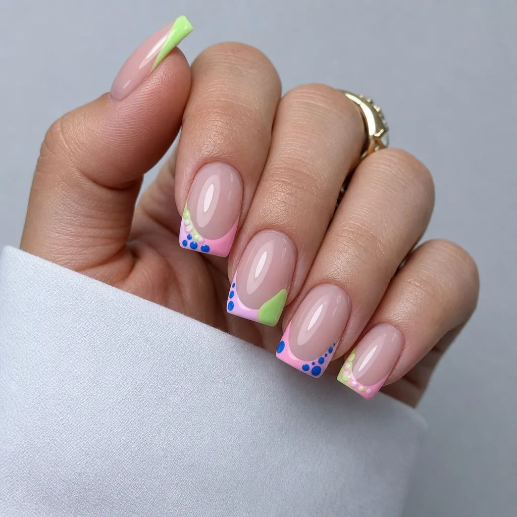 Summer French Nails 2026 Pastel Pop French Tips With Playful Dot Details