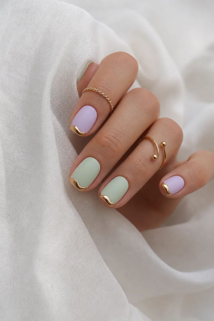 Summer French Nails 2026 Pastel Mint and Lilac With Gold Drip Accents