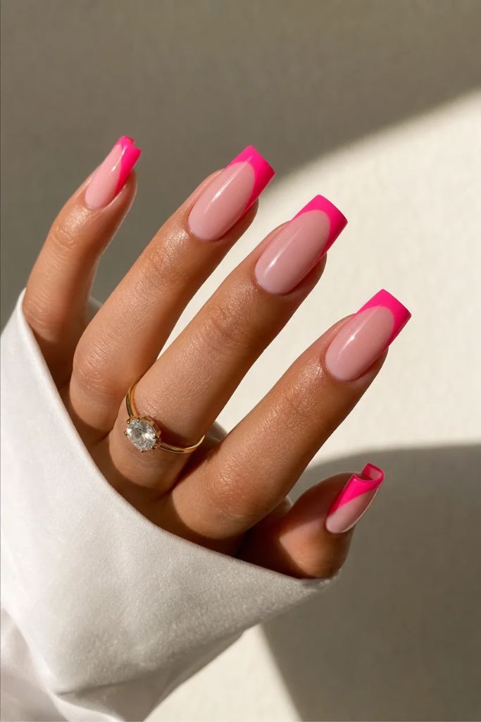 Summer French Nails 2026 Bold Fuchsia French on Square Nails for Maximum Impact