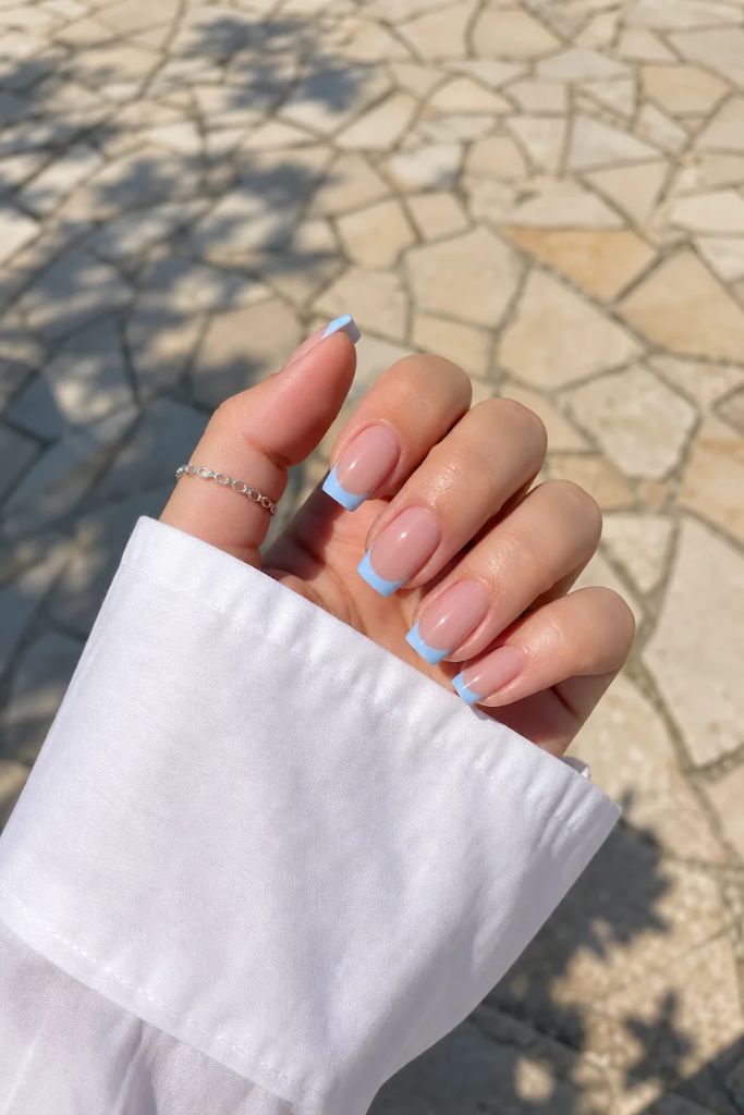 Summer French Nails 2026 Baby Blue French Tips for Breezy Summer Simplicity