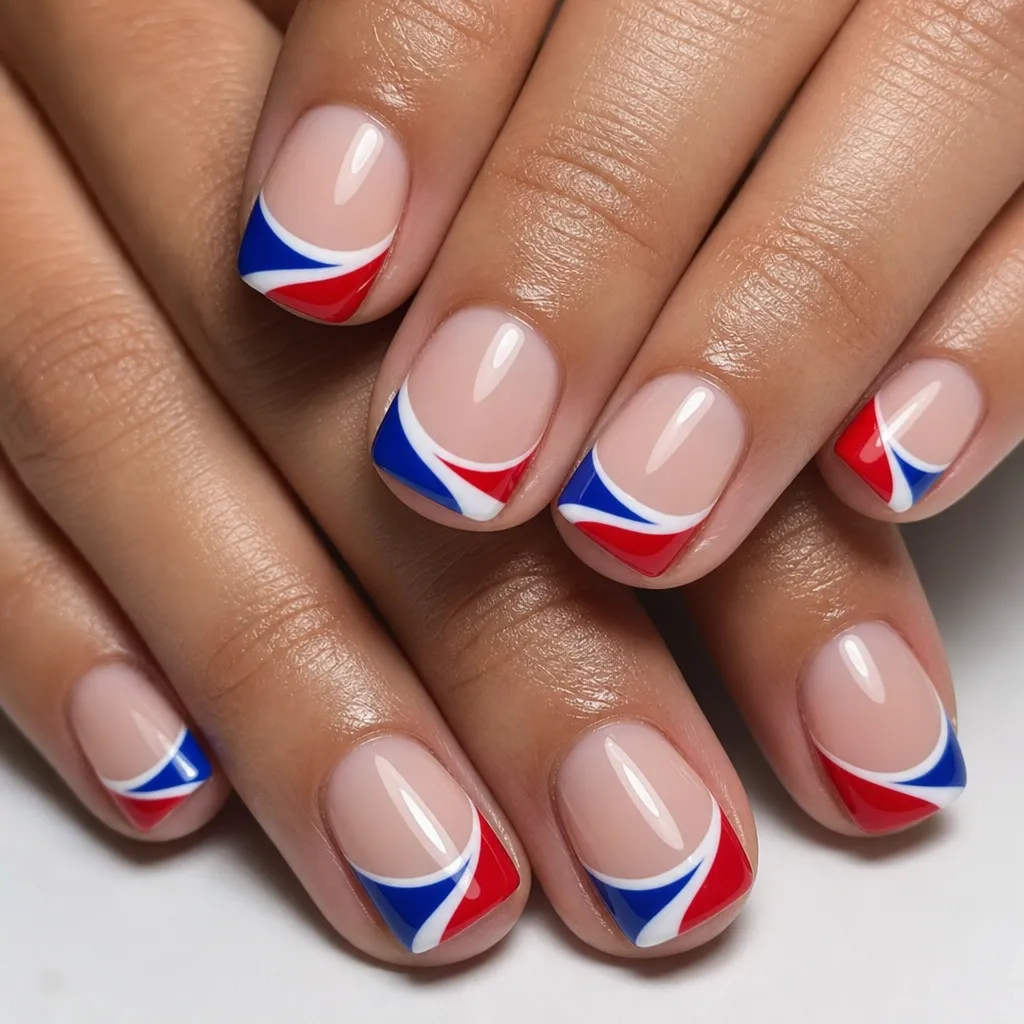 Patriotic Nails for 2026 Curved Tricolor French Tips on Short Square Nails