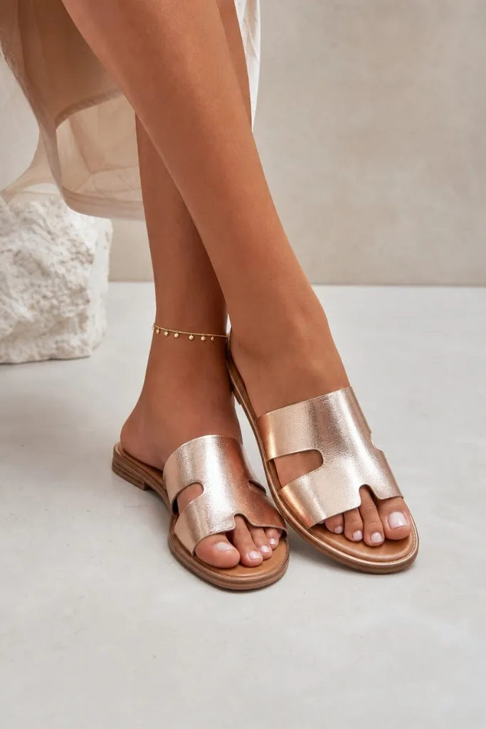 Summer Flip-Flops for Women 2026 Rose Gold H-Strap Slides That Shimmer Softly