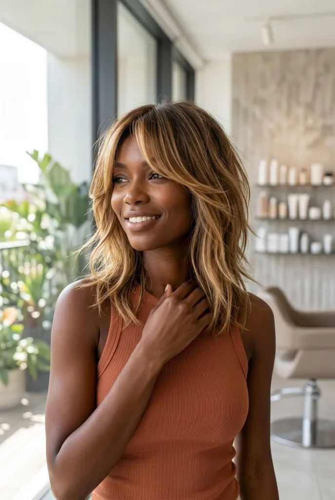 Warm Honey Blonde Choppy Shag with Beachy Waves