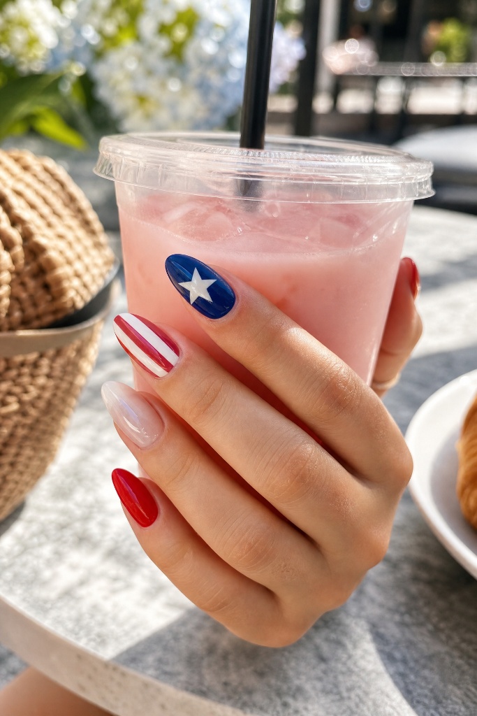 4th of July Nails for 2026 Café Patriotic Nails With Star and Stripe Mix
