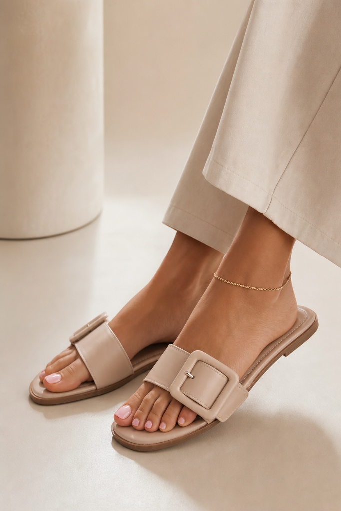 Summer Flip-Flops for Women 2026 Nude Buckle Slides With Flat Sole Simplicity
