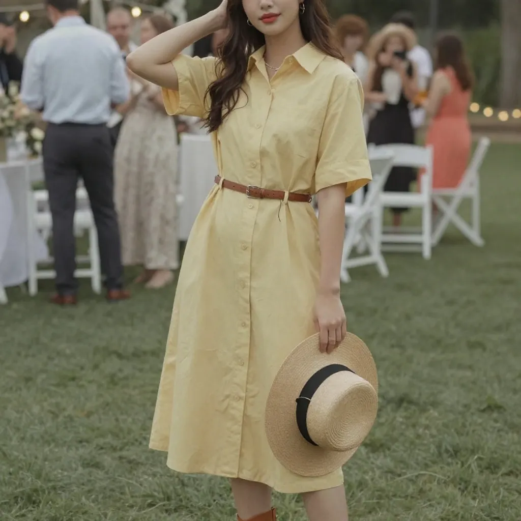 Butter Yellow Shirt Dress With Rustic Boots
