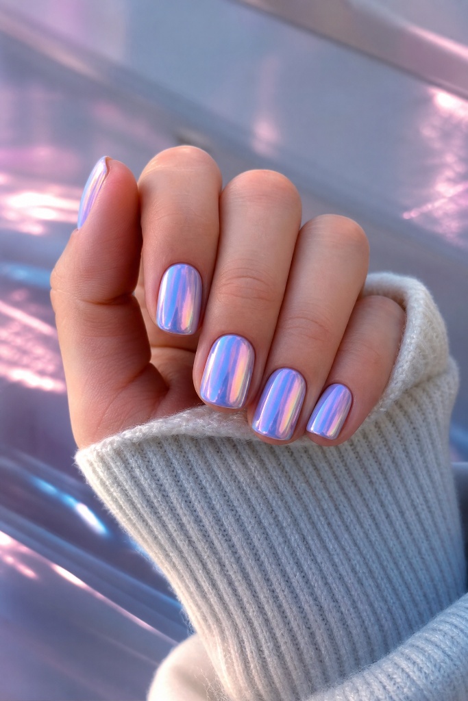 Light Summer Nails 2026 Holographic Chrome Nails With Futuristic Iridescent Glow