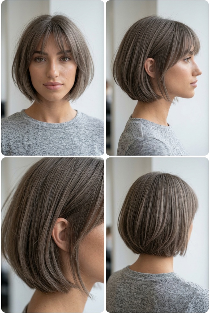 Soft Mushroom Brown Bob with Bangs