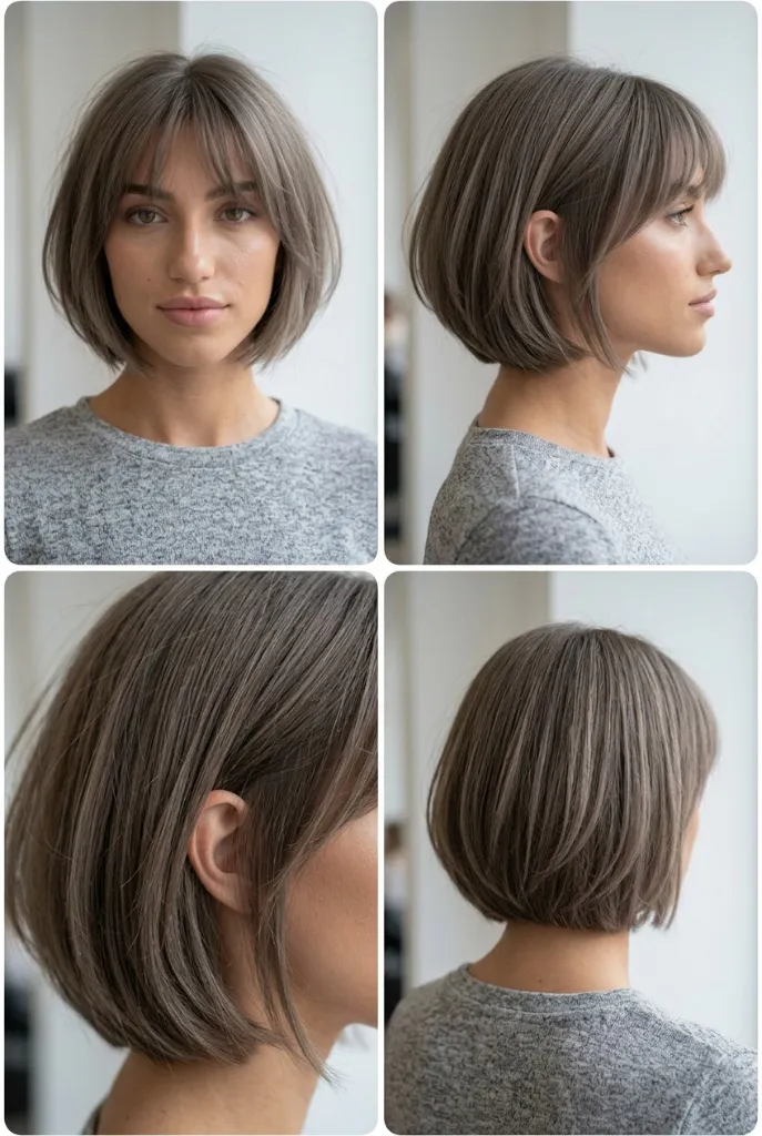 Soft Mushroom Brown Bob with Bangs