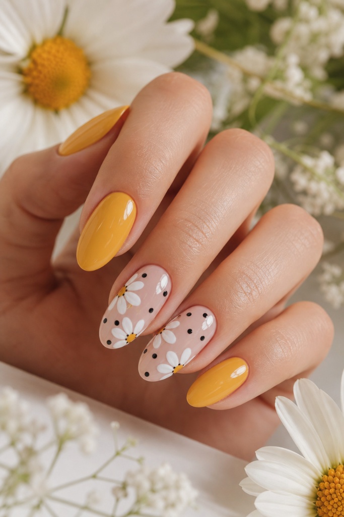 Summer Nails Inspo 2026 Sunny Yellow Daisy Nails That Radiate Weekend Energy