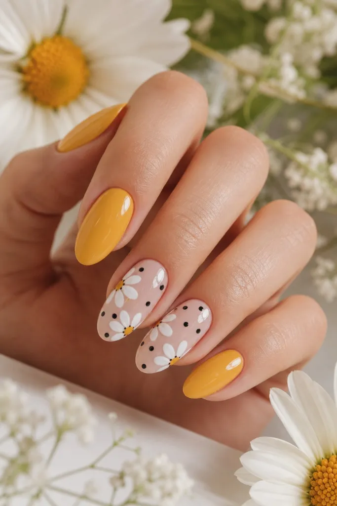 Summer Nails Inspo 2026 Sunny Yellow Daisy Nails That Radiate Weekend Energy