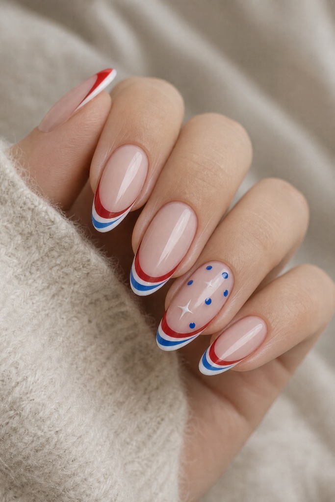 4th of July Nails for 2026 Patriotic French Tips With Delicate Star Accents