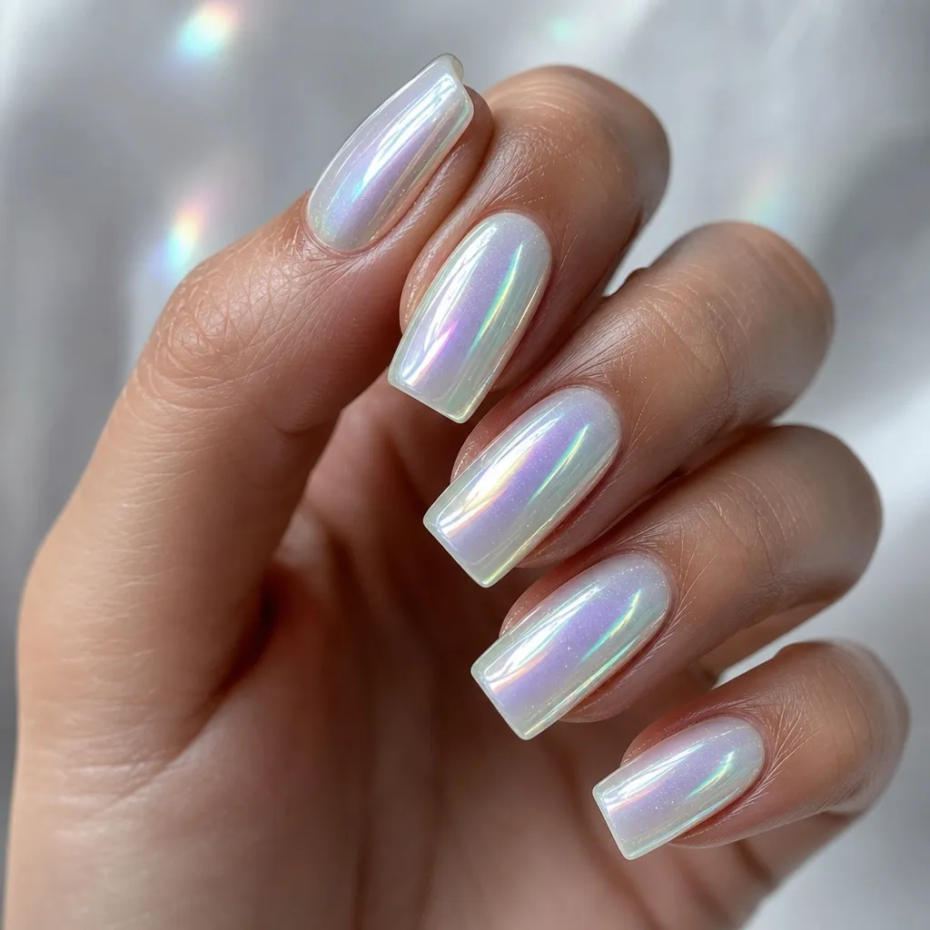 Summer Nails Inspo 2026 Iridescent Unicorn Chrome on Coffin Nails That Reflects Everything