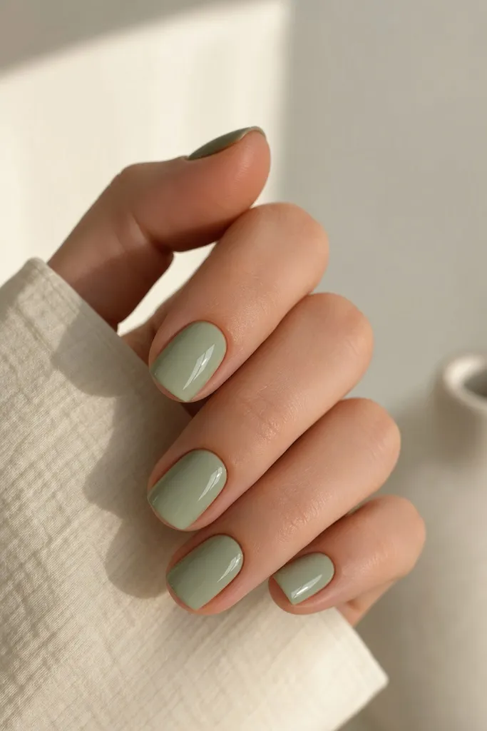 Short Nail Ideas for Summer 2026 Sage Green Nails With Easy Earthy Energy