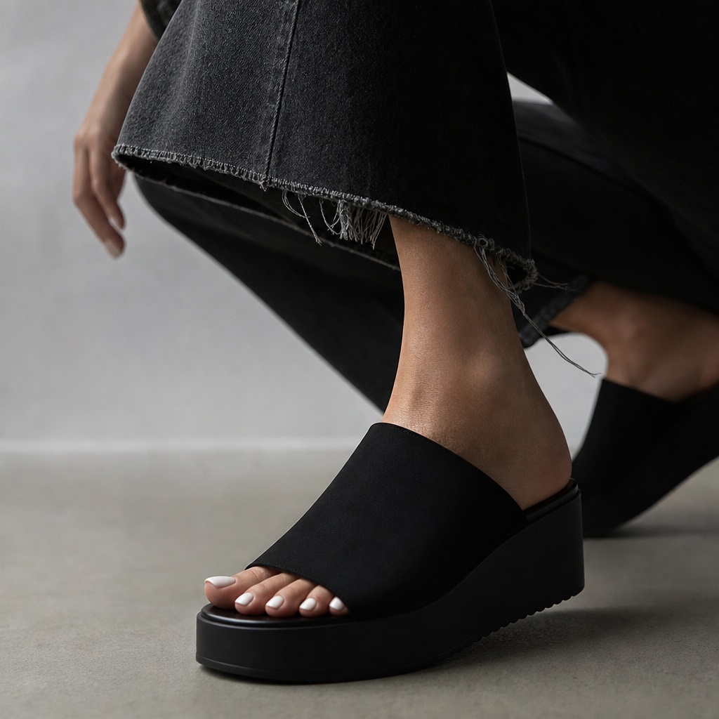 Summer Flip-Flops for Women 2026 Black Platform Mule Slides With Minimalist Drama
