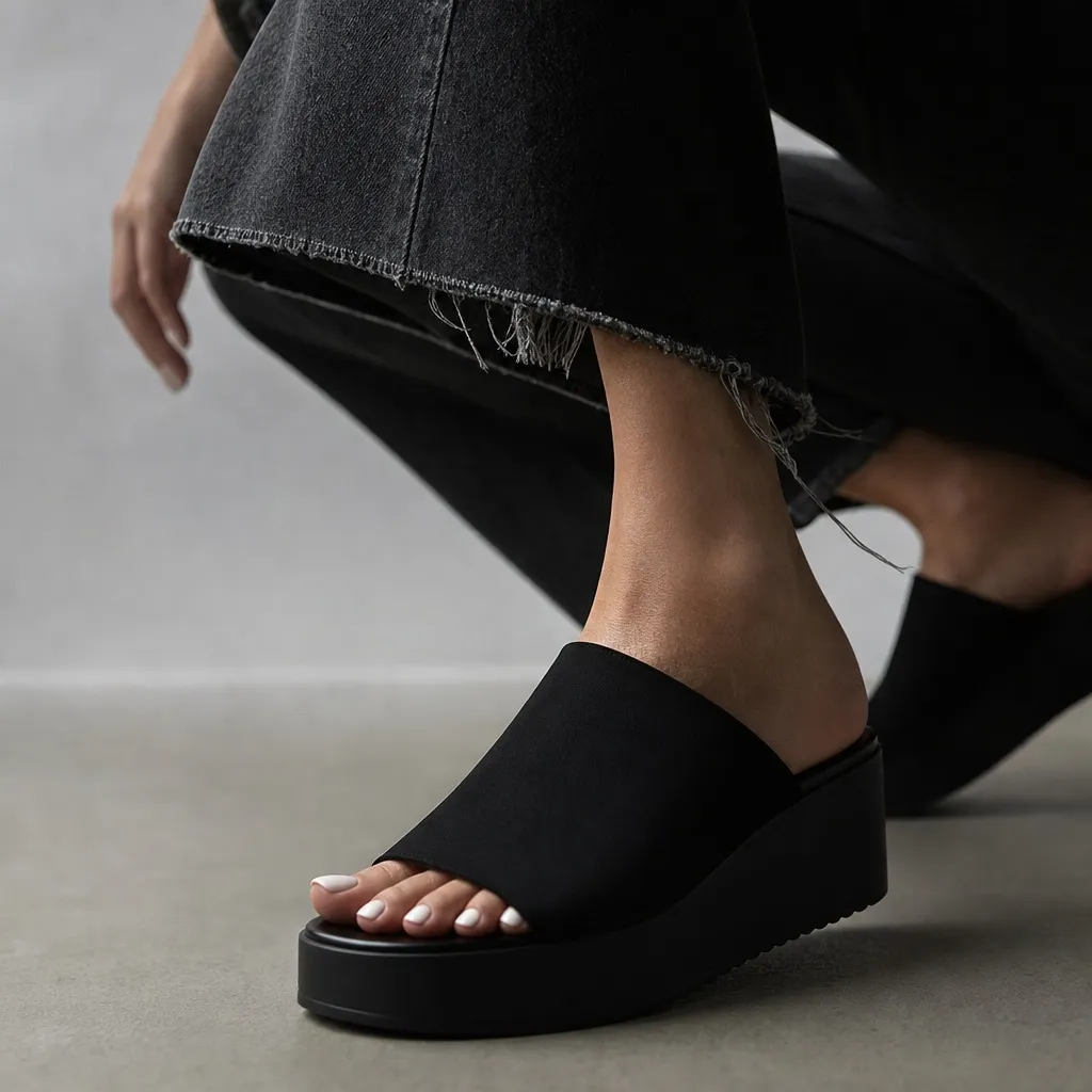 Summer Flip-Flops for Women 2026 Black Platform Mule Slides With Minimalist Drama