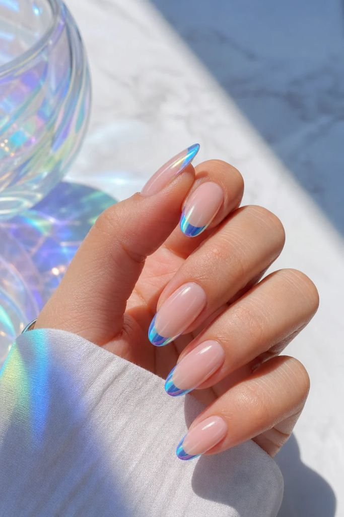 Summer French Nails 2026 Holographic Chrome French Tips That Shift in Sunlight