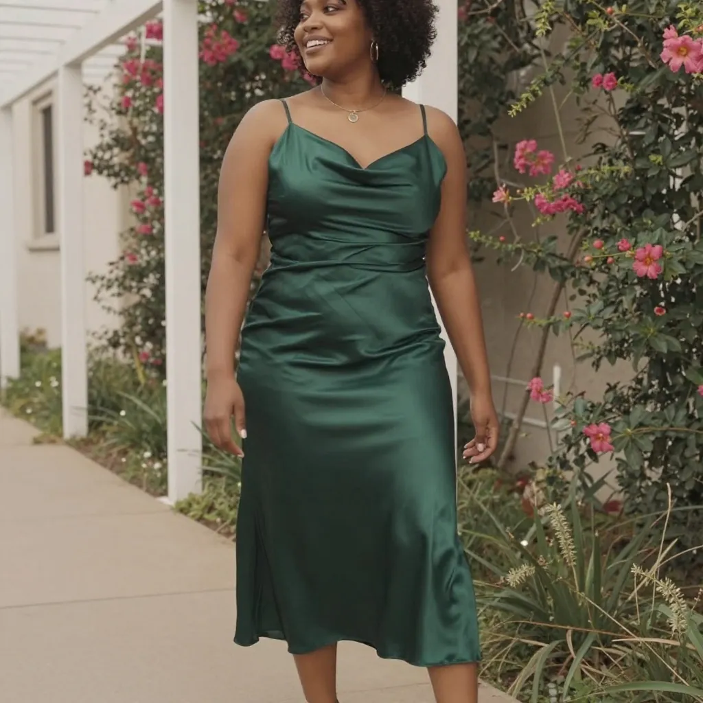 Emerald Satin Slip Dress With Floral Pergola Backdrop