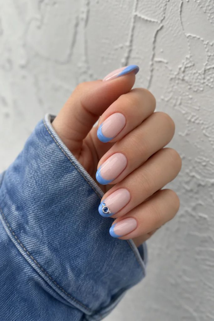 Summer French Nails 2026 Periwinkle French With Tiny Gem Accent